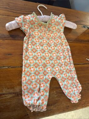 Baby Girls Floral Print One-Piece Romper in Coral and Mint